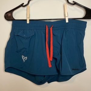 PATAGONIA BLUE SHORTS WITH ORANGE DRAWSTRINGS EUC SIZE 2 EXTRA SMALL/ SMALL